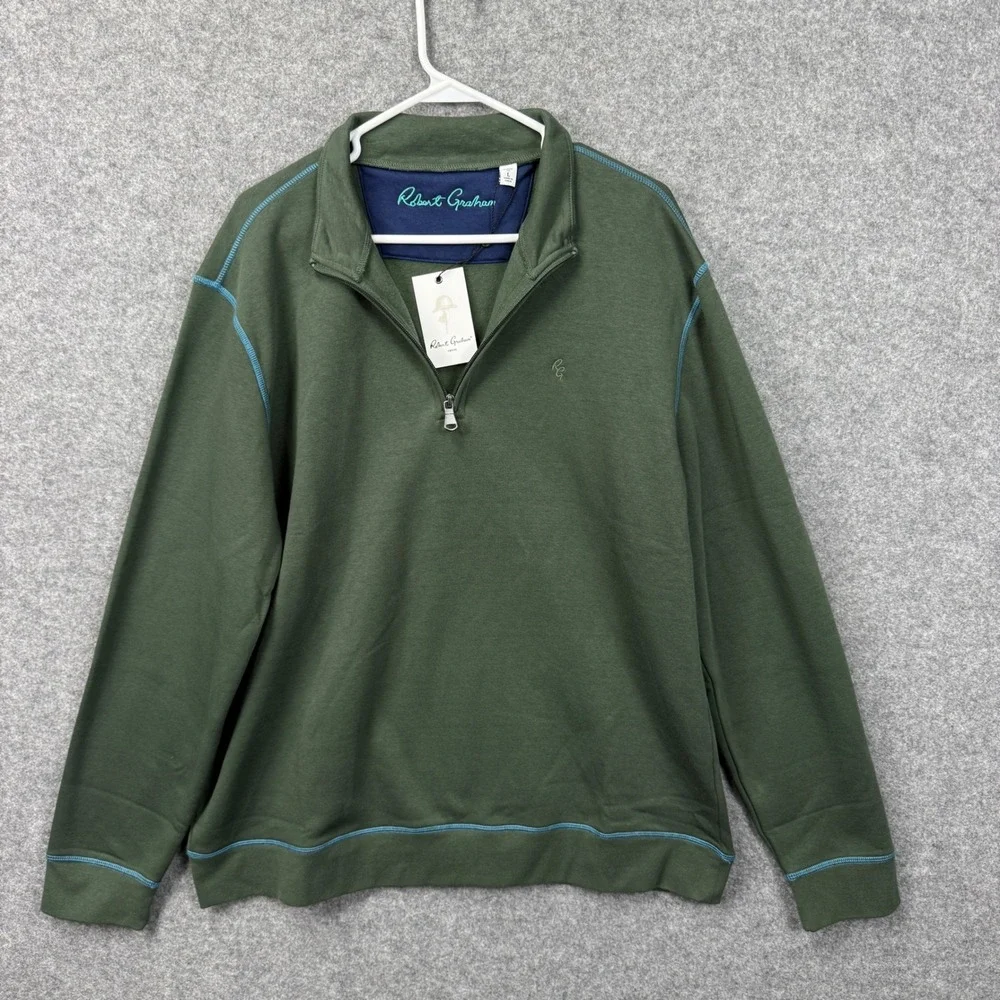 Robert Graham Fulham‎ Mens Deep Forest Green Quarter Zip Pullover Sweatshirt L
